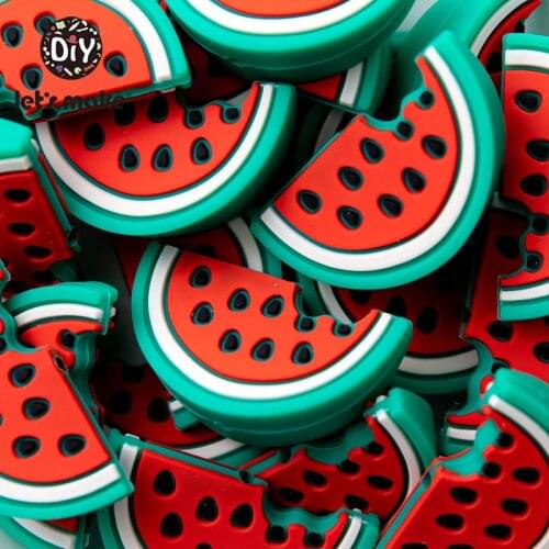 Lets Make 50PCS Watermelon Silicone Beads Baby Silicone Teether Food Grade Baby Toys Baby BPA Free Silicone Necklace Beads DIY