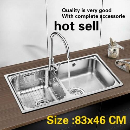 Free shipping Household big vogue kitchen double groove sink 304 stainless steel whole drawing hot sell 830x460 MM