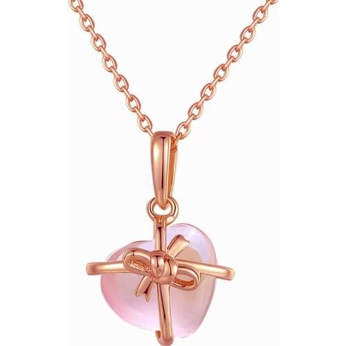 Ociki Rose Gold Color Ross Quartz CZ Pink Opal Pendant Necklace Heart Choker for Women Girls Gift ChokerDrop Shipping Jewelry