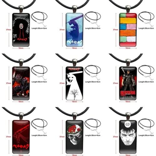 For Ladies For Women Berserk Guts Anime Necklace With Steel Plated Glass Cabochon Choker Long Pendant Rectangle Necklace
