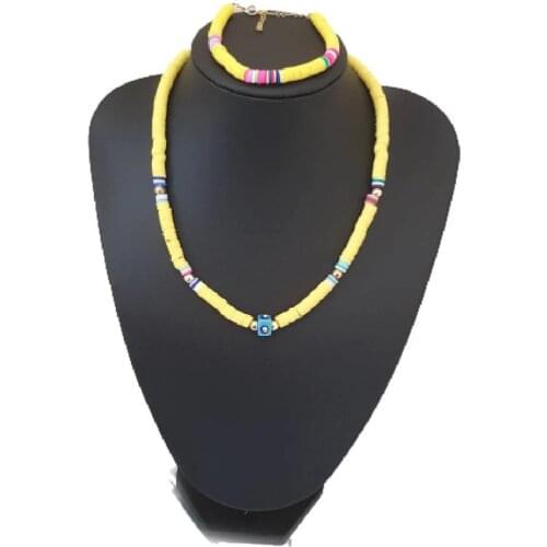 Fimo soft Evil Eye Bead Necklace & Bracelet Set Yellow