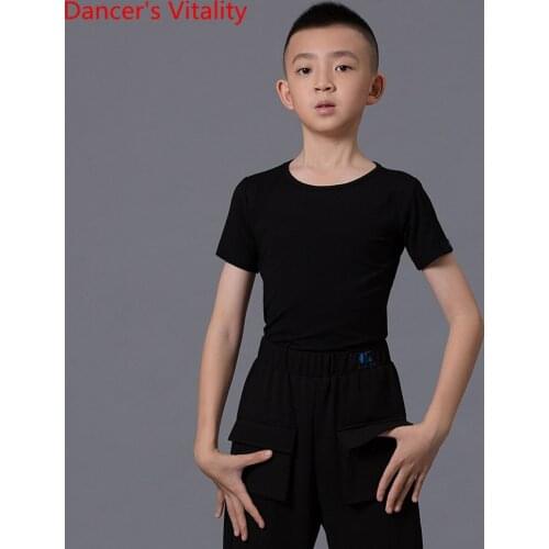 Boy Latin Dance Practice Clothes Modal Top Childrens Rumba Samba Dancing Profession Performance Training T-Shirt