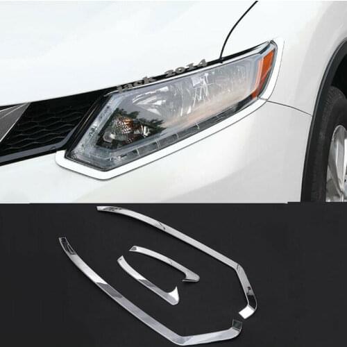 Chrome Front Head Light Eyelid Cover Trim Fit for Nissan Rogue X-Trail 2014 2015 2016