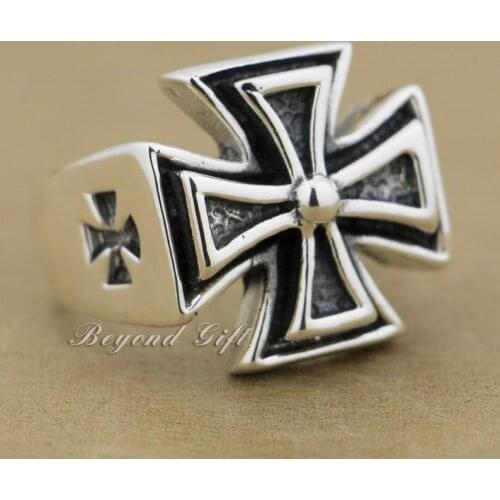 925 Sterling Silver Huge Heavy Cross Mens Punk Biker Rocker Ring 9Q012 US Size 7 to 15