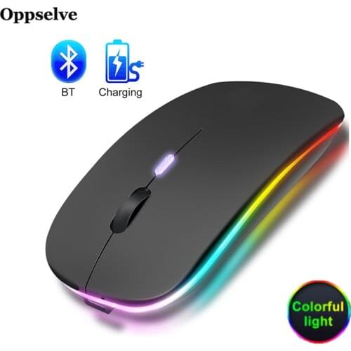 Oppselve Ultra-thin Wireless Mouse chargeable Lightweight Portable LED Colorful Light Rechargeable Mute Mouse Mice for Laptop PC