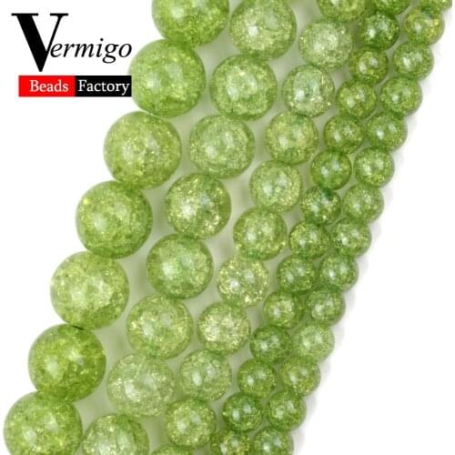Natural Mineral Stone Olive Green Snow Cracked Crystal Beads 6 8 10 12mm Round Loose Beads For Jewelry Making Diy Bracelets 15