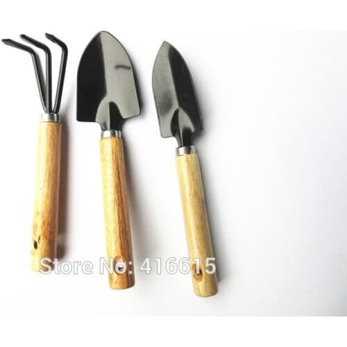 Mini Strong Bonsai Tool Garden Hoe 1 Set = 3 Pcs (3pcs/lot) Small Shovel Sppittle Tools Rake Spade Wood Handle Metal Head Kids