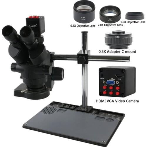 7X 45X Simul Focal Trinocular Stereo Microscope + 1080p HDMI VGA Electronic Digital Video Camera + Aluminum Workbench Stand