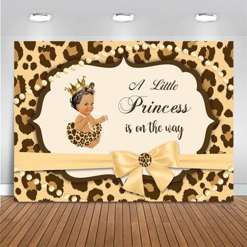 Mocsicka Little Princess Baby Shower Backdrop for Photography Girl Leopard Bow Kids Custom Birthday Party Photo Background Pearl