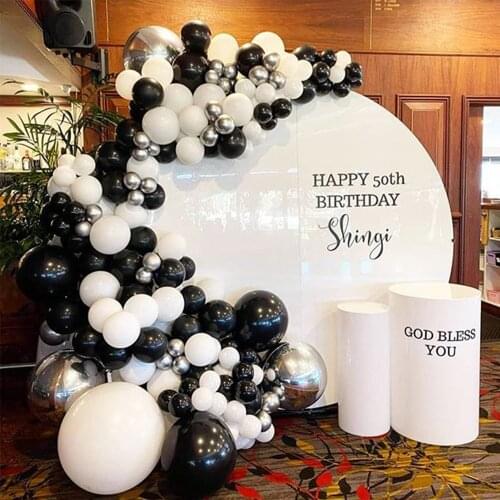 119 pieces of 4D silver foil balloons black white gray latex balloon garland arches set adult birthday holiday party decoration