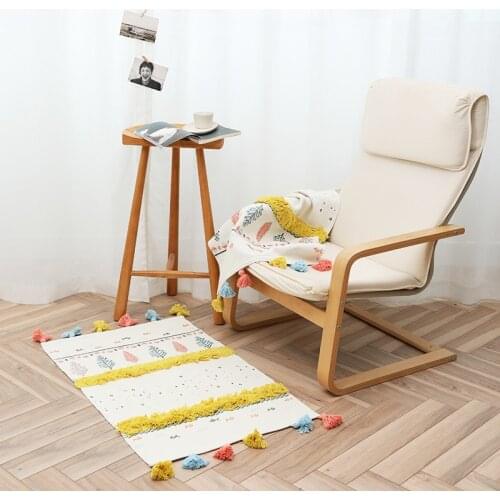 Boho Floor Rug Modern Woven Small Kitchen Rug Farmhouse Moroccan Bedroom Mat with Tassels Washable Bohemian Throw Carpet Mat