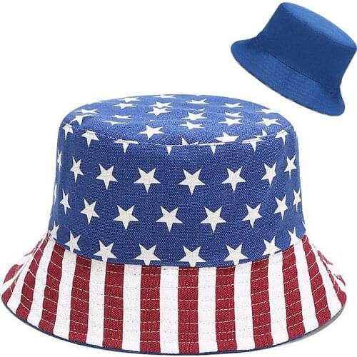 New Fashion American Flag Bucket Hat Summer Reversible Men Women USA Tree Printed Fisherman Caps Unisex Sunscreen Panama Hat