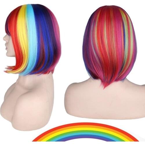 Anime Wig Colorful BOB Short Wigs Straight Hair Slightly Curled High Temperature Soft Silk Cosplay Wig Costume