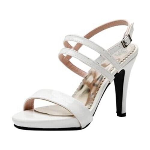 Summer women peep toe thin high heel solid color simple sandals party wedding shoes simple buckle platform big size 43 B9908