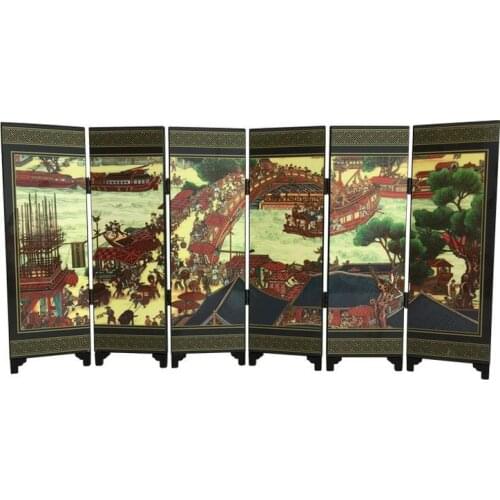 Antique lacquer screen decorations on the small screen of Shanghe Figure in Qingming Dynasty Traditional Chinese handmade crafts