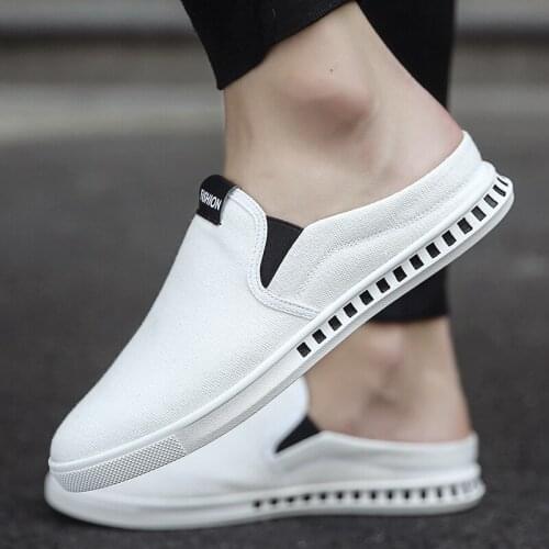 Fashion Canvas Shoes Mens Korean Version of Casual Half-mover White Trend 2021 Summer New Small White One Pedal Lazy Shoes