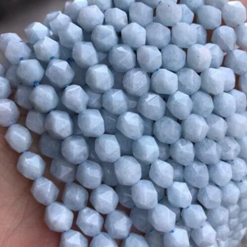 High Quality Natural Aquamarines Stone Faceted Irregular 6/8/10/12mm Necklace Bracelet Jewelry Gems Loose Beads 15 Inch wk73