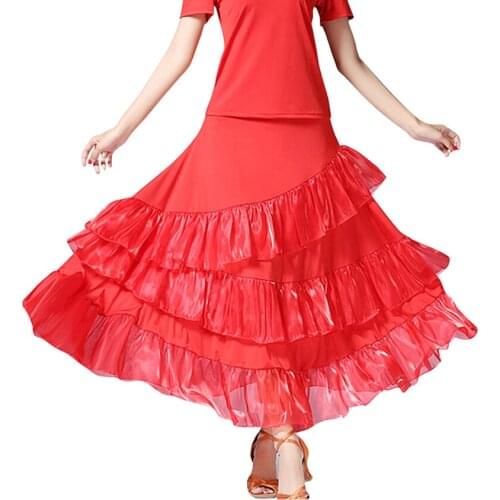 Ballroom Dance Skirt Long Length Spread hem Elegant Modern Dance Maxi Skirt Women Flamenco Latin Tango Practice Stage Costumes