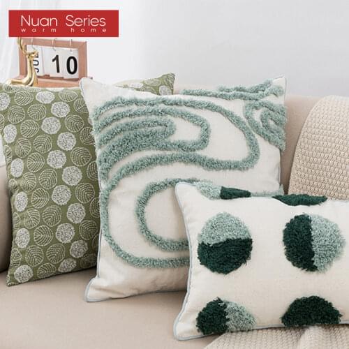 Green Throw Pillow Nordic Decorative Tufted Cushion Cover Tassel Macrame Luxury Pillow Cover for Bed Sofa Couch Home Decor