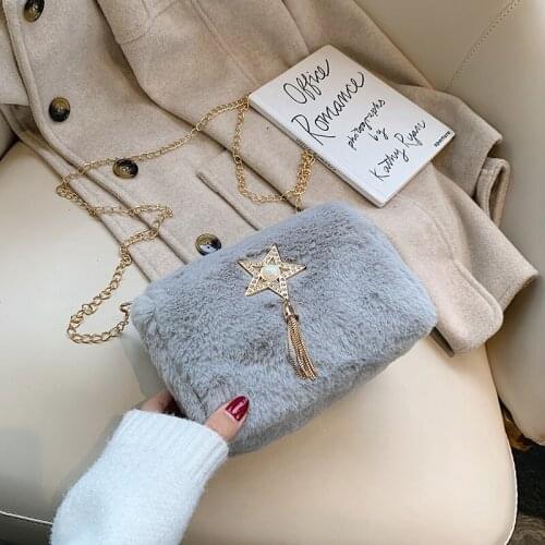 Faux fur womens shoulder bag five-star lady Messenger bag fake rex rabbit hair female handbag party bag girl shopper bags 2019