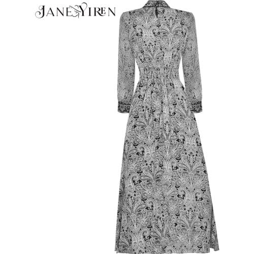 Janeyiren 2021 Summer Vintage Elegant Party Dress Women Stand collar Hollow out Embroidered Print Chiffon Midi Dress