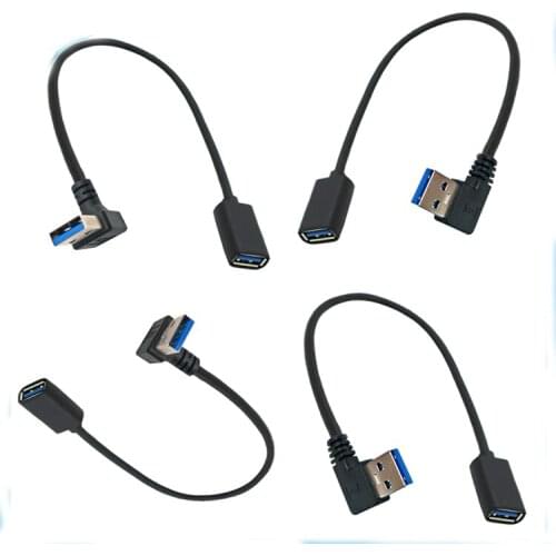 1Pc USB 3.0 Right / Left Angle 90 Degree Extension Cable Male To Female Adapter Cord USB Cables