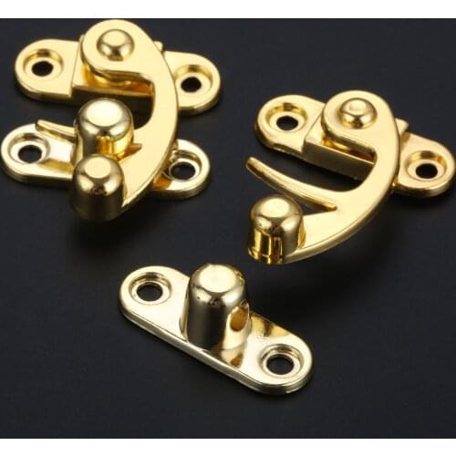2pcs Golden Box Latch Clasps Horn Lock Right Hook 29x33mm w/screws Zinc Alloy Vintage Wooden Jewelry Gift Wine Case Retro Buckle
