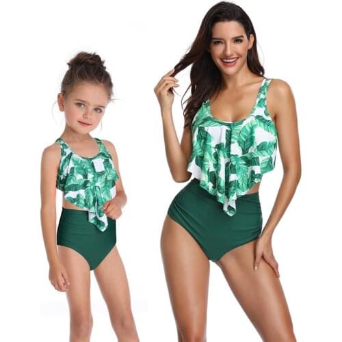 2021 Split Swimsuit Womens Printed High Waist Bikini Ruffle Parent Child Tankini Bohemia Flower Monther and Daughter Outsuits