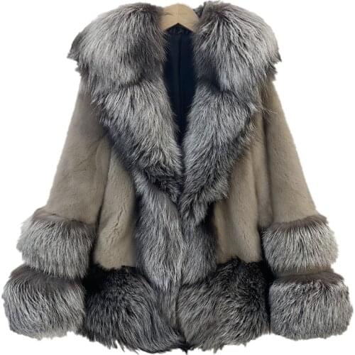 2021Women Winter Coat Fashion Luxurious Mink Outwear Real Natrual Mink Fur Jacket With Big Fox Fur Collar