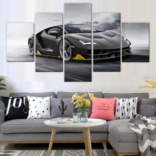 5 Piece Wall Art Canvas Supercar Pictures Black Sports Car Posters And Prints Modern Home Living Room Wall Decoration Paintings