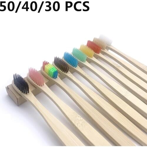 50PCS Toothbrush Eco-Friendly Rainbow Bamboo Soft Bristles Toothbrush Biodegradable cepillo bambu Solid Bamboo Handle Toothbrush