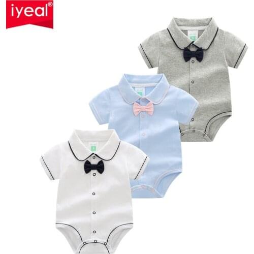 IYEAL 3-4 Pcs/Lot Baby Boy Bodysuit Fashion Body Suits Gentleman Short Sleeve Newborn Jumpsuit Cotton Kid Infant Girl Clothes
