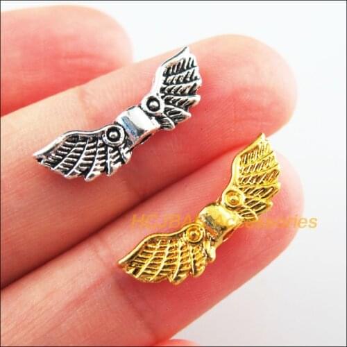 30Pcs Retro Tibetan Silver Tone Gold Color Animal Wings Spacer Beads Charms 7x22mm
