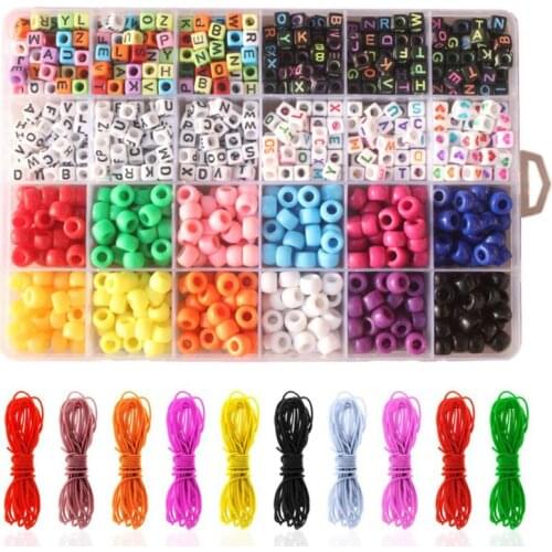 960Pcs Alphabet Letter Pony Beads Cube for DIY Jewelry Making with 10 String E15B