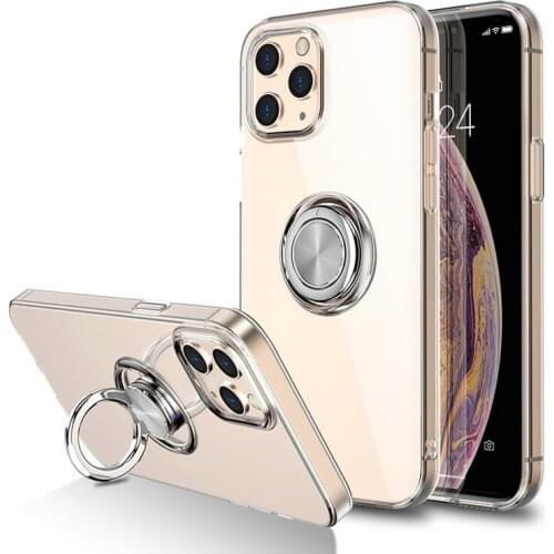 For iPhone 12 Pro Max 5G Crystal Case Metal Ring Magnet Back Shell iPhone 13 Mini Bumper Cover 360 Protective Coque Shockproof