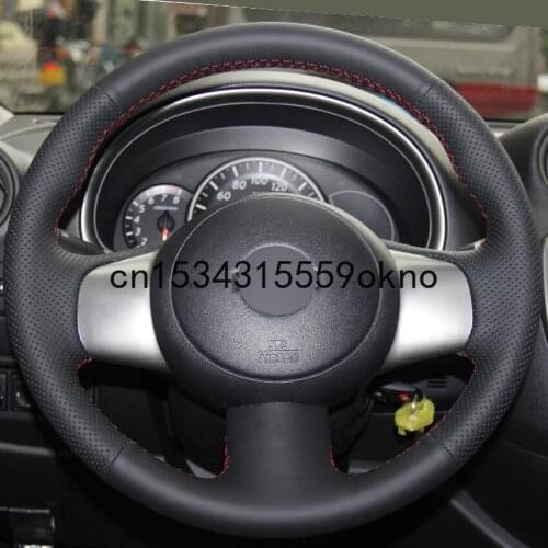 Black Leather Hand-stitched Car Steering Wheel Cover For Nissan March Sunny Versa 2013 Almera Car Accessories
