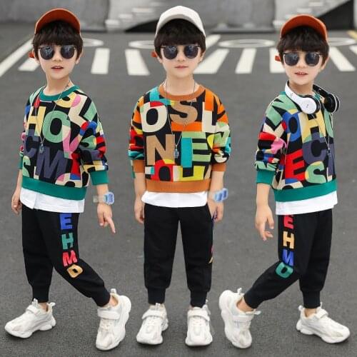 Spring Autumn Boys Clothing Set Casual Hip-hop Letter Colorful Long Sleeve T-Shirt + Pants 2Pcs Suit Performance Kids Clothes