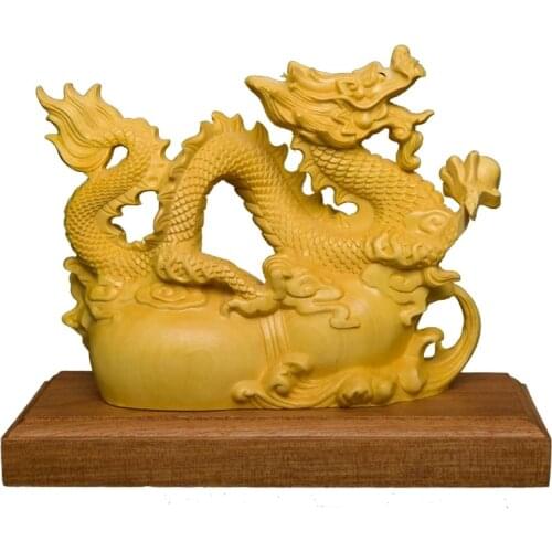 China lucky dragon statue Fu Lu animal sculpture wood carving Chinese home furnishings solid wooden carvings