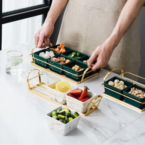 Creative Grid Ceramic Fruit Platter Table Decoration Dried Fruit Candy Snack Plate Hotel Service Tray Desktop Decoration