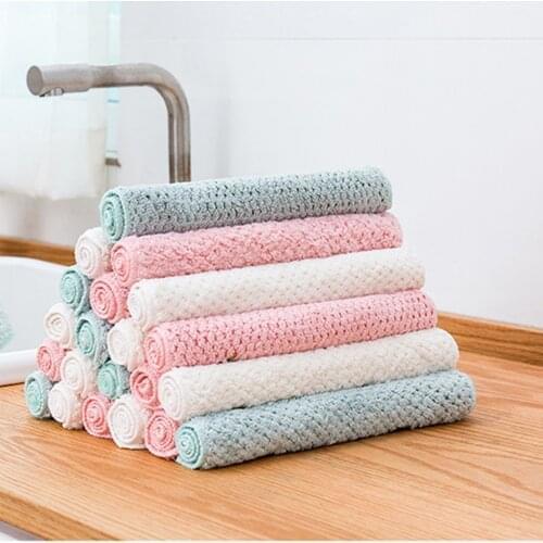 Microfiber Kitchen Towel Absorbent Dish Cloth Non-stick Oil Washing Cleaning Rag Household Tableware Cleaning Wiping Tools