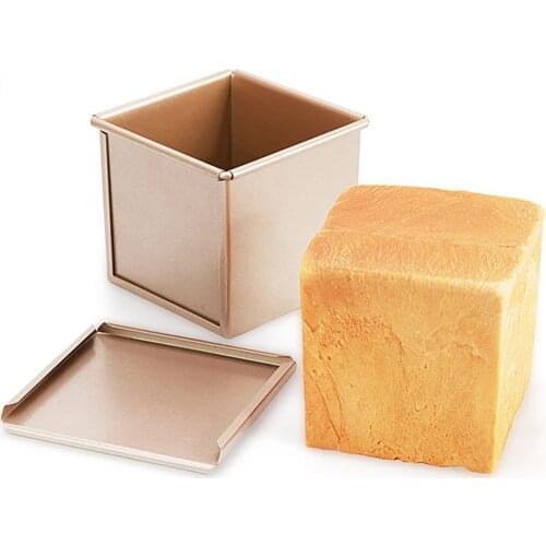 Square Water Cube Non-Stick Carbon Steel Bread Toast Mold Box with Sliding Lid Bakeware Loaf Pan Cake Mould Kitchen Baking Tool