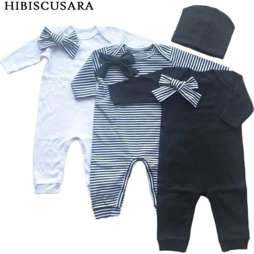 Hot Newborn Baby Clothing Long Sleeve Bebe Girl Clothes Rompers With Bowknot Cotton Infant Solid Striped Roupas Jumpsuit
