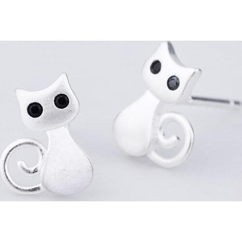 Fashion Jewelry Small Cat Design Stud Earrings for Women Party Wedding Simple Silver-Color Animal Earrings Girl Gift