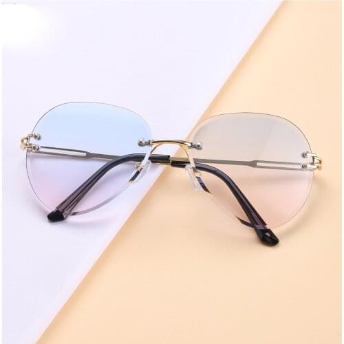 Fashion Clear Ocean Lenses Rimless Sunglasses Women 2021 UV400 Luxury Pilot Ladies Sun Glasses Men Ladies Shades Zonnebril Dames