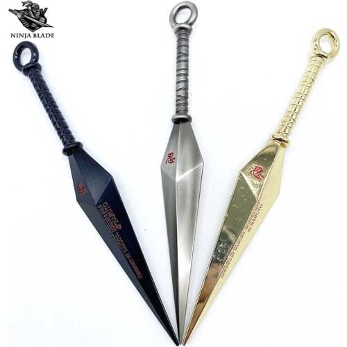 Ninja Shinobi Kunai Cosplay Metal Model Full Size Wooden Leaf Weapon Short Sword Blade Anime Collection 1 to 1 Replica