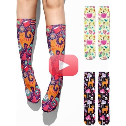 Lovely Girls Cartoon Animals Flower Socks Compression Harajuku Long Pink Socks Funny Thigh High Womens Cotton Cute Cat Cock Sock