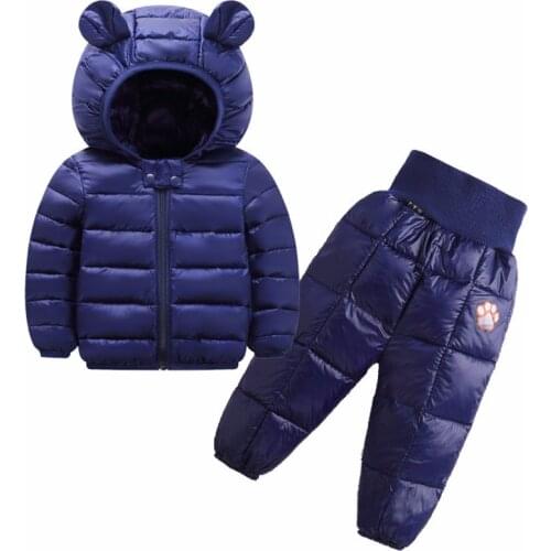 Solid Color Childrens Clothes Sets Winter Baby Girls and Boys Jackets Pants Suit Down-Cotton Kids Clothing for 1-5 years old