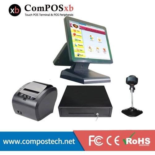 Wholeset POS Terminal Dual screen 15+12 inch Windows Point Of Sale 15 Inch Cash Register For Supermarket