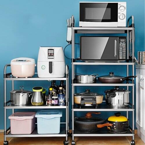 Clearance!\ Stainless Steel Kitchen Rack Floor Type Multi-layer Microwave Oven Shelf Pot Oven Storage Rack Home Space
