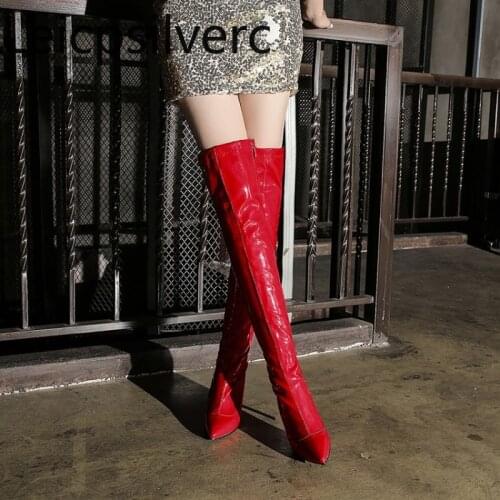 Womens Boots winter new style fashion Solid Pointed zipper Fine heel High heel Womens Over the knee boots plus size 32-48